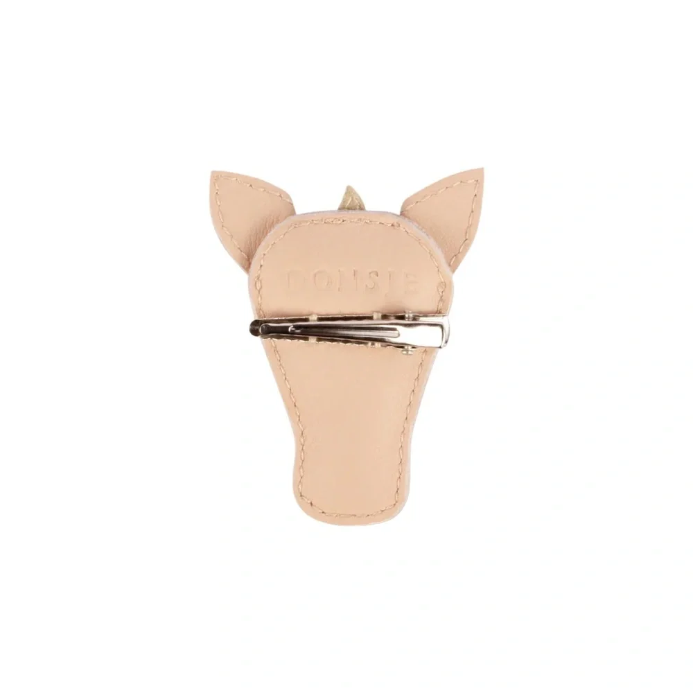 DONSJE Girls’ Leather Unicorn Josy Special Hairclip—Light Rose